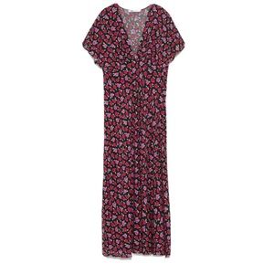 ZARA ROSES FLORAL PRINTED V NECK MIDI DRESS